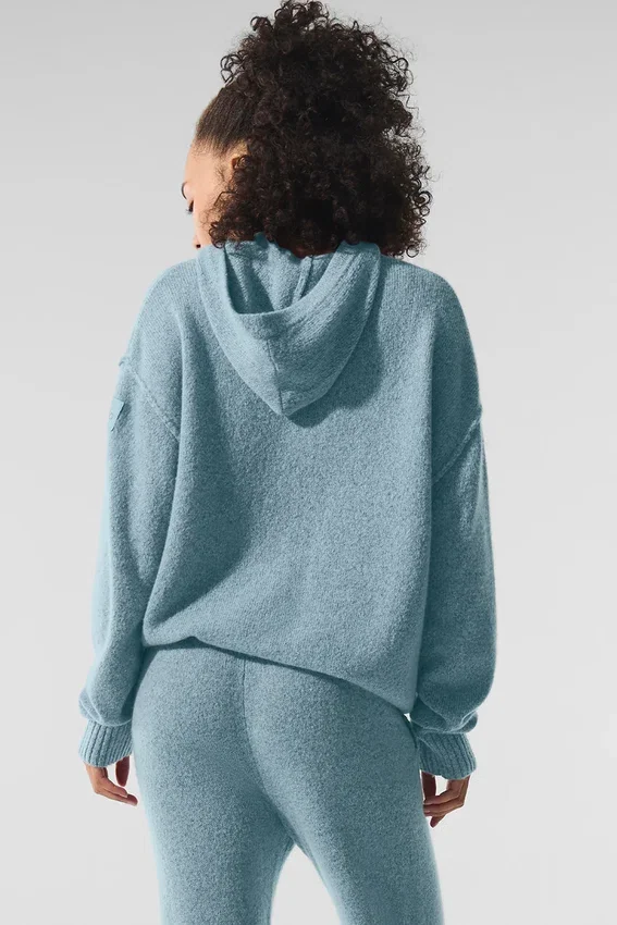 Sweat à capuche New Class en laine et cachemire - Bleu céleste granité chiné