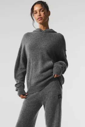 Sweat à capuche New Class en laine et cachemire - Gris platine