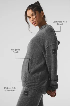 Sweat à capuche New Class en laine et cachemire – Gris platine