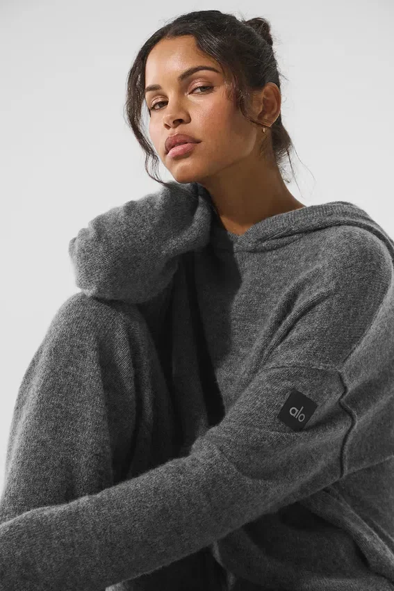 Sweat à capuche New Class en laine et cachemire - Gris platine