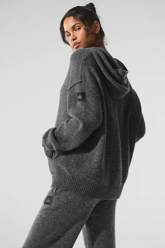 Sweat à capuche New Class en laine et cachemire - Gris platine