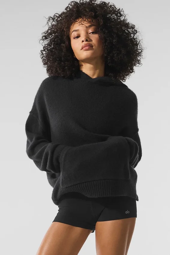 Sweat à capuche New Class en laine et cachemire - Noir