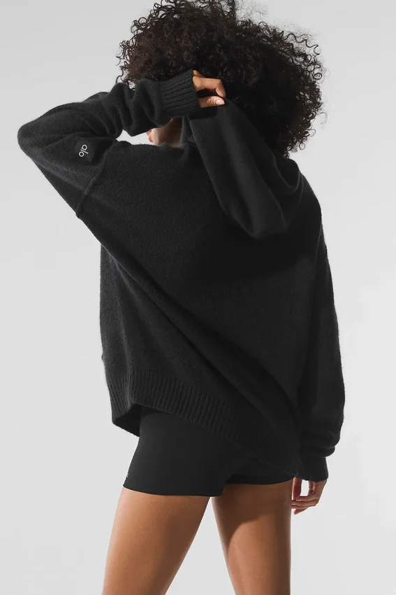 Sweat à capuche New Class en laine et cachemire - Noir