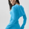Sweat à capuche Noble en laine et cachemire à côtes, fermeture éclair intégrale - Bleu azur