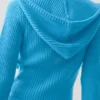 Sweat à capuche Noble en laine et cachemire à côtes, fermeture éclair intégrale - Bleu azur