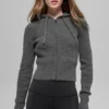 Sweat à capuche Noble en laine et cachemire à côtes, fermeture éclair intégrale - Gris platine