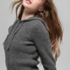 Sweat à capuche Noble en laine et cachemire à côtes, fermeture éclair intégrale - Gris platine