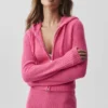 Sweat à capuche Noble en laine et cachemire à côtes, fermeture éclair intégrale - Rose paradis