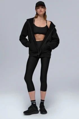 Sweat à capuche Renown à fermeture éclair intégrale en tissu épais – Noir