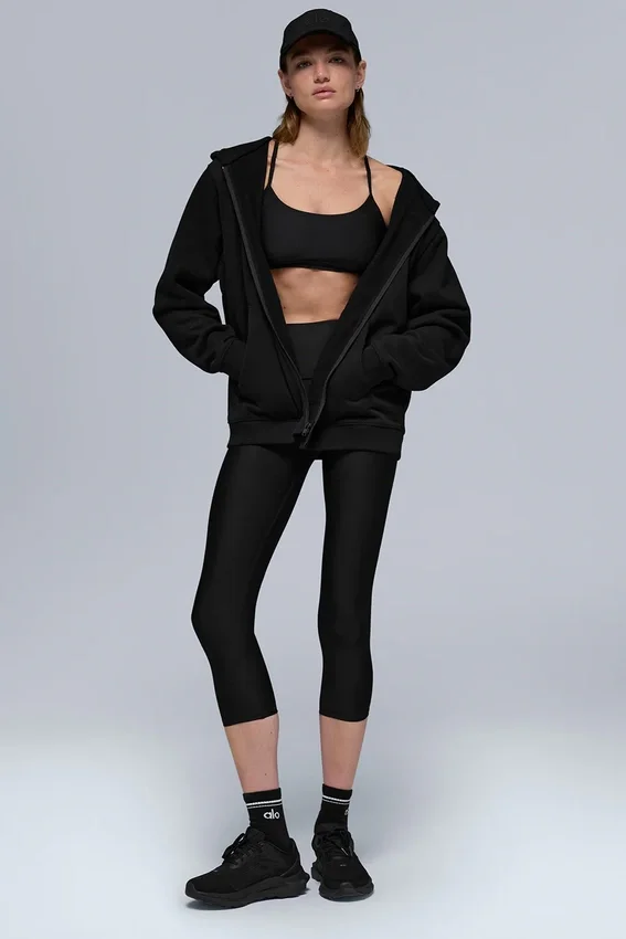 Sweat à capuche Renown à fermeture éclair intégrale en tissu épais – Noir