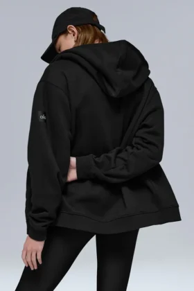 Sweat à capuche Renown à fermeture éclair intégrale en tissu épais – Noir