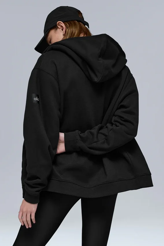 Sweat à capuche Renown à fermeture éclair intégrale en tissu épais – Noir