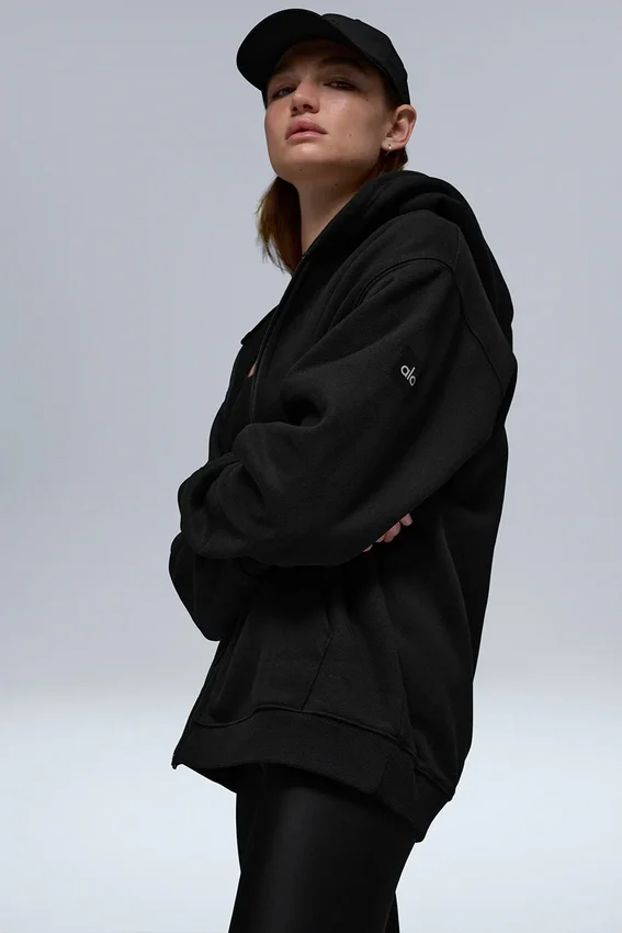 Sweat à capuche Renown à fermeture éclair intégrale en tissu épais – Noir