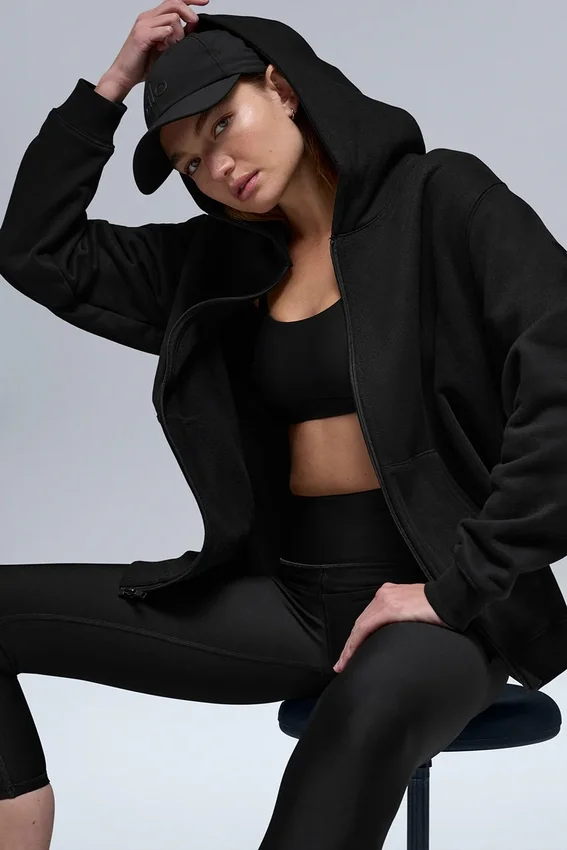 Sweat à capuche Renown à fermeture éclair intégrale en tissu épais – Noir