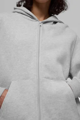 Sweat à capuche Renown à fermeture éclair intégrale, épais – Gris chiné athlétique