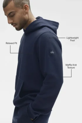 Sweat à capuche Waffle Lounge – Bleu marine