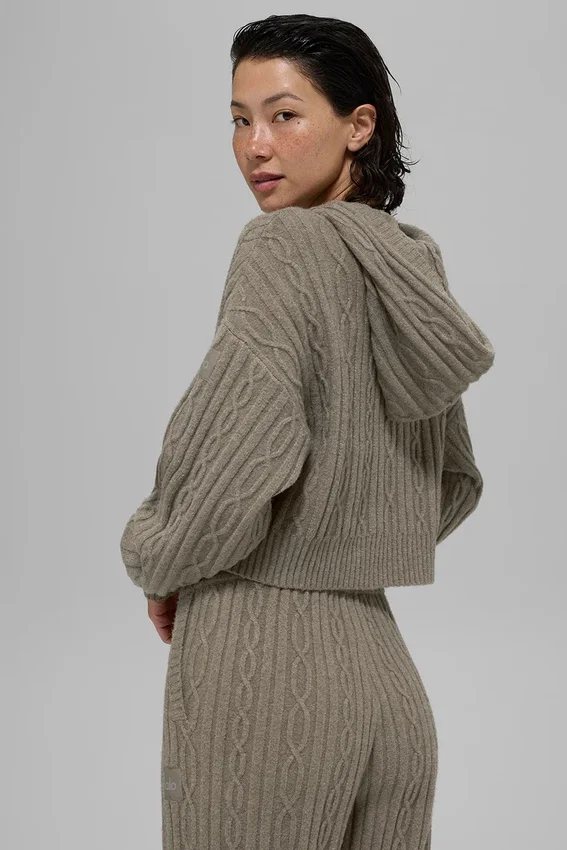Sweat à capuche Winter Bliss en maille torsadée - Cacao clair