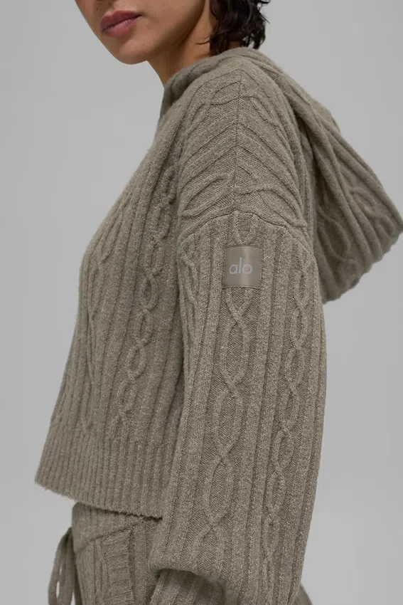 Sweat à capuche Winter Bliss en maille torsadée - Cacao clair