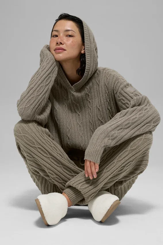 Sweat à capuche Winter Bliss en maille torsadée - Cacao clair