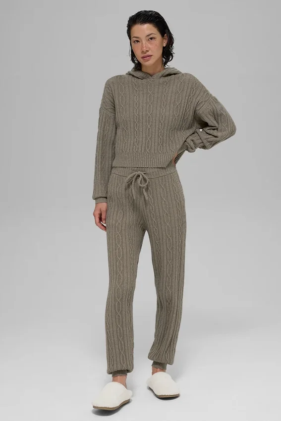Sweat à capuche Winter Bliss en maille torsadée - Cacao clair
