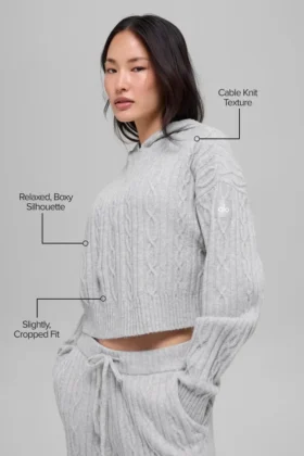 Sweat à capuche Winter Bliss en maille torsadée – Gris chiné athlétique