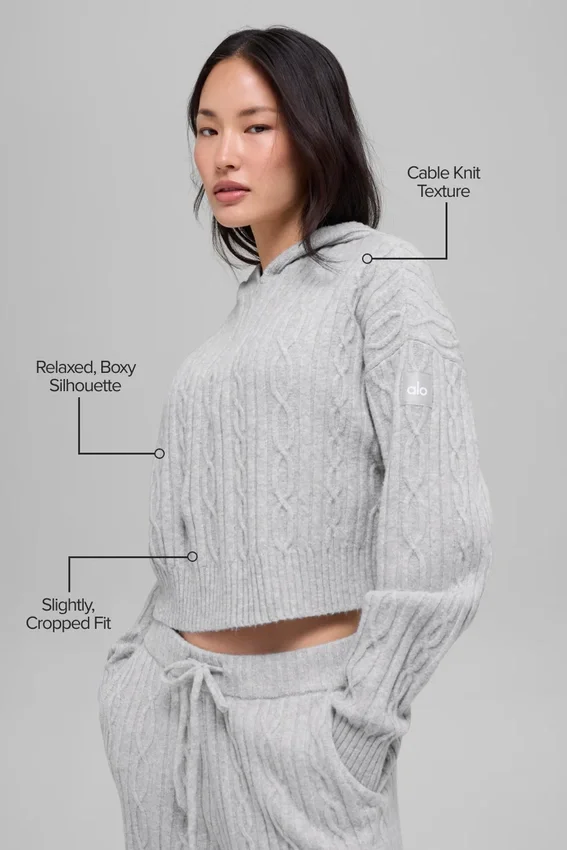 Sweat à capuche Winter Bliss en maille torsadée - Gris chiné athlétique