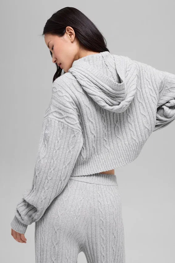 Sweat à capuche Winter Bliss en maille torsadée - Gris chiné athlétique