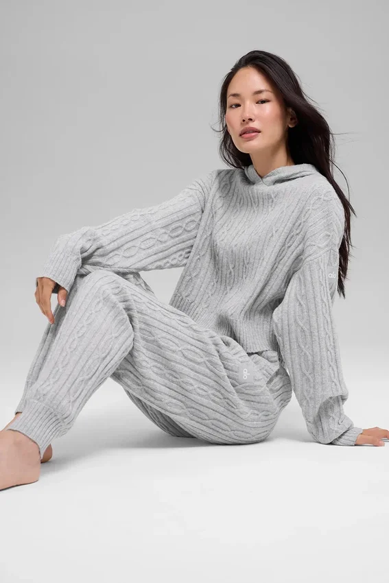Sweat à capuche Winter Bliss en maille torsadée - Gris chiné athlétique