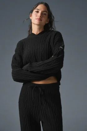 Sweat à capuche Winter Bliss en maille torsadée - Noir