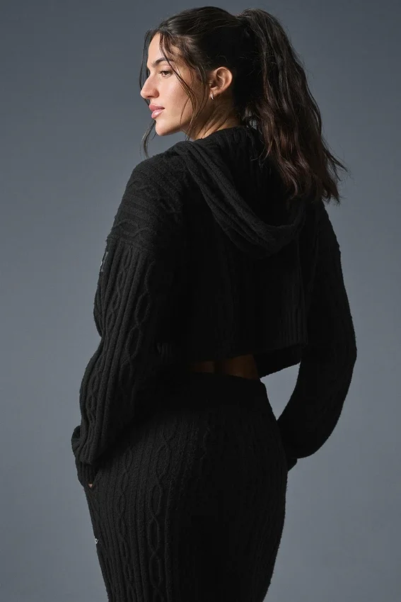 Sweat à capuche Winter Bliss en maille torsadée - Noir