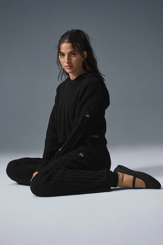 Sweat à capuche Winter Bliss en maille torsadée - Noir