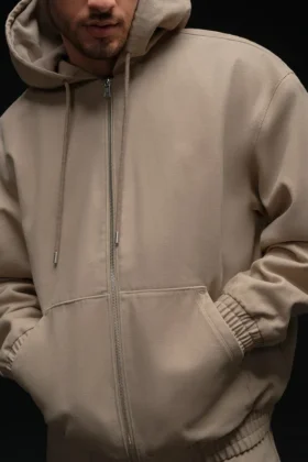 Sweat à capuche zippé en toile de coton - Gravel