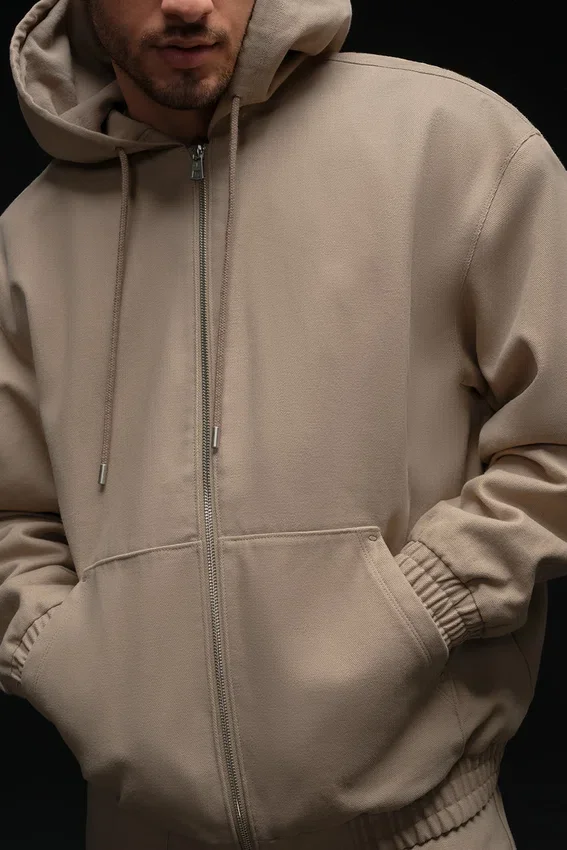 Sweat à capuche zippé en toile de coton - Gravel