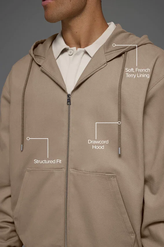 Sweat à capuche zippé en toile de coton - Gravel