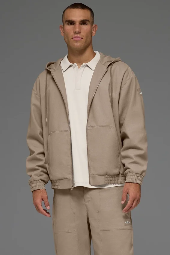 Sweat à capuche zippé en toile de coton - Gravel