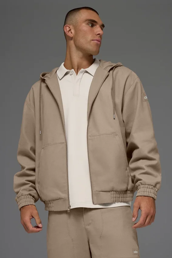 Sweat à capuche zippé en toile de coton - Gravel