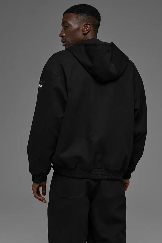 Sweat à capuche zippé en toile de coton - Noir