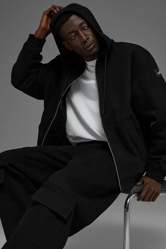 Sweat à capuche zippé en toile de coton - Noir