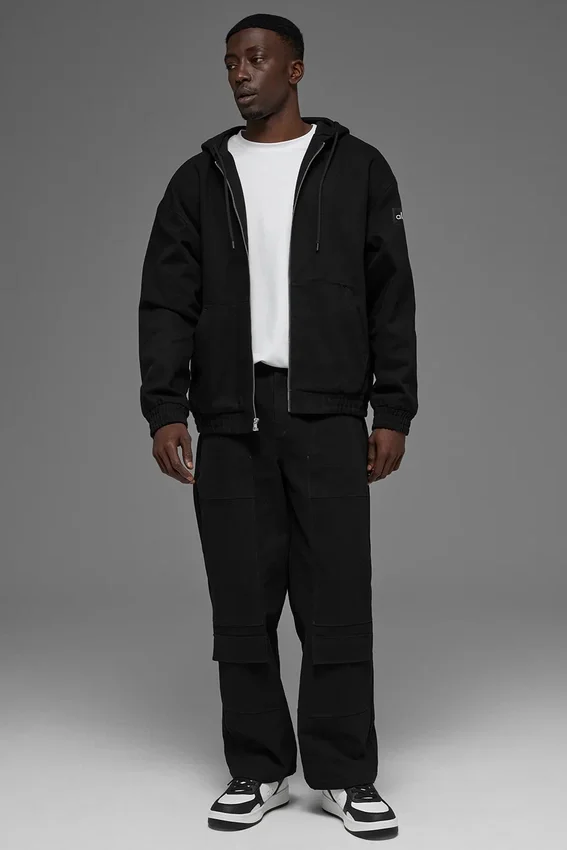 Sweat à capuche zippé en toile de coton - Noir