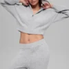 Sweat à capuche zippé intégral en cachemire moelleux à motif gaufré - Gris chiné athlétique