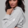 Sweat à capuche zippé intégral en cachemire moelleux à motif gaufré - Gris chiné athlétique