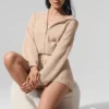 Sweat à capuche zippé intégral en cachemire moelleux à motif gaufré - Macadamia Blush