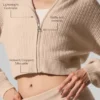 Sweat à capuche zippé intégral en cachemire moelleux à motif gaufré - Macadamia Blush