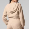 Sweat à capuche zippé intégral en cachemire moelleux à motif gaufré - Macadamia Blush