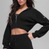 Sweat à capuche zippé intégral en cachemire moelleux à motif gaufré - Noir