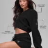 Sweat à capuche zippé intégral en cachemire moelleux à motif gaufré - Noir