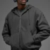 Sweat à capuche zippé intégral en toile de coton - Anthracite