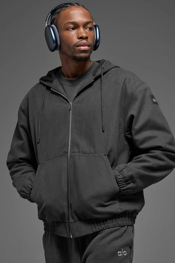 Sweat à capuche zippé intégral en toile de coton - Anthracite