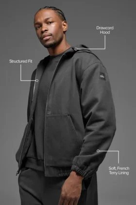 Sweat à capuche zippé intégral en toile de coton – Anthracite
