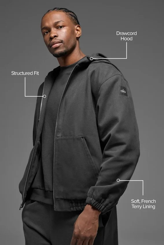 Sweat à capuche zippé intégral en toile de coton - Anthracite